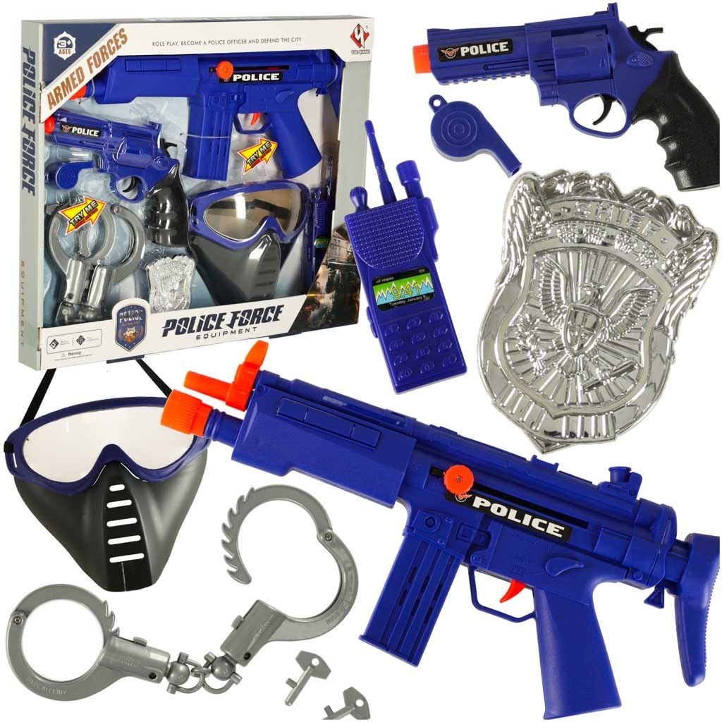 Zestaw policyjny małego policjanta pistolet karabin maska kajdanki akcesoria policyjne