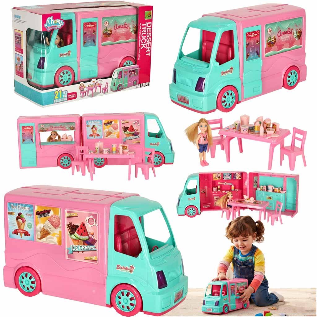Samochód dla lalek kamper food truck zestaw 21 el. Samochód dla lalek kamper food truck zestaw 21 el.