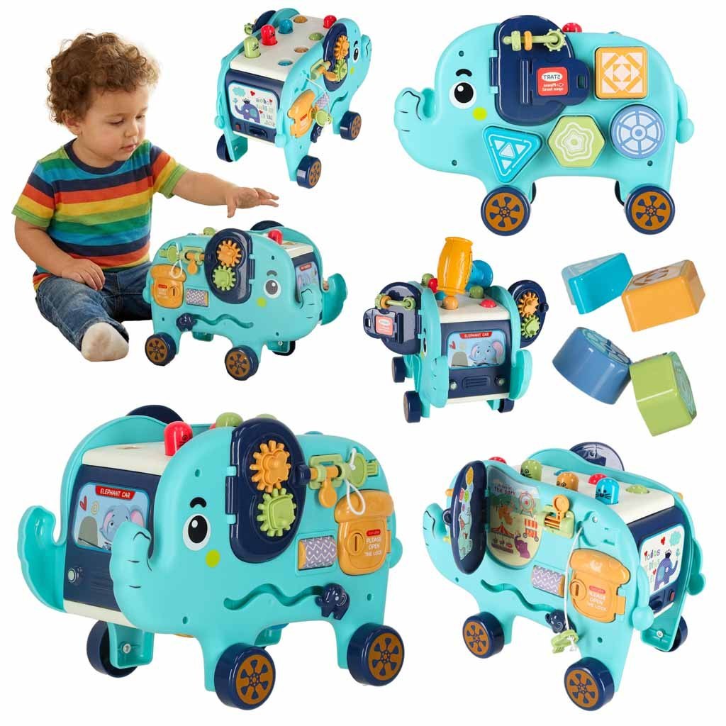 Słonik tablica manipulacyjna montessori wbijak sorter klocki młotek 26cm Słonik tablica manipulacyjna montessori wbijak sorter klocki młotek 26cm