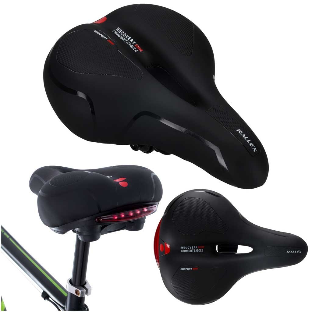 Siodełko rowerowe RALLEX sportowe wygodne pianka elastyczna lampka LED Siodełko rowerowe RALLEX sportowe wygodne pianka elastyczna lampka LED
