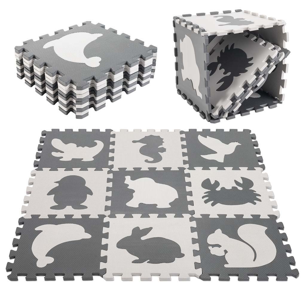 Mata edukacyjna dla dzieci piankowa puzzle szara 85 x 85 cm 9 elementów Mata edukacyjna dla dzieci piankowa puzzle szara 85 x 85 cm 9 elementów