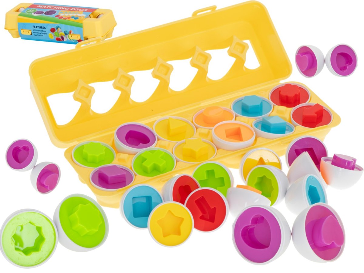 Układanka edukacyjna sorter dopasuj kształty jajka 12 sztuk Układanka edukacyjna sorter dopasuj kształty jajka 12 sztuk