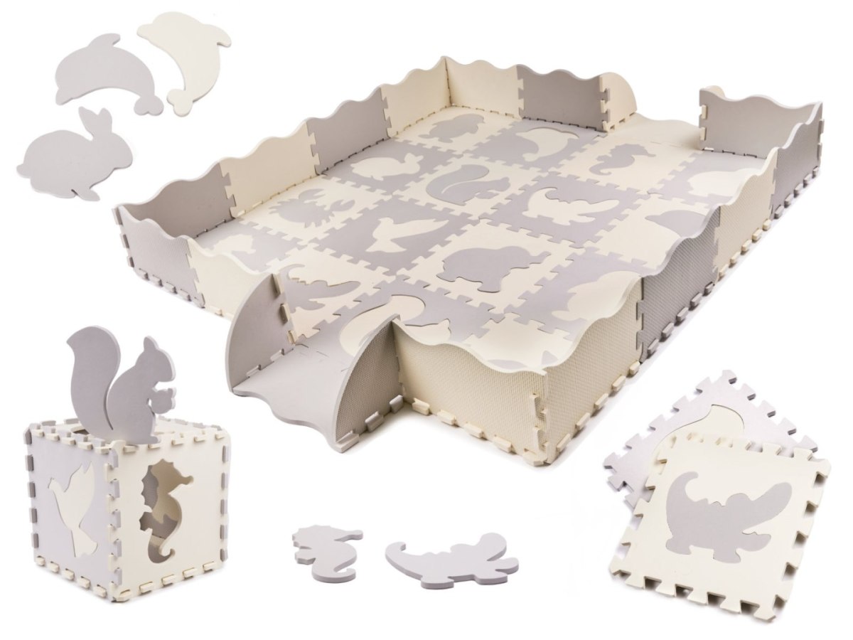 Mata edukacyjna piankowa puzzle szara ecru 36 elementów 150x150cm Mata edukacyjna piankowa puzzle szara ecru 36 elementów 150x150cm