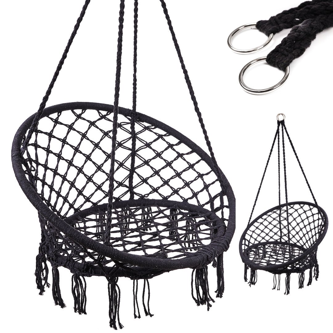 Huśtawka LUARO fotel bocianie gniazdo czarne 80cm 150kg Huśtawka LUARO fotel bocianie gniazdo czarne 80cm 150kg