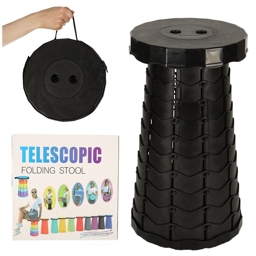 Krzesło składane taboret teleskopowy turystyczny przenośny czarny 200kg Krzesło składane taboret teleskopowy turystyczny przenośny czarny 200kg