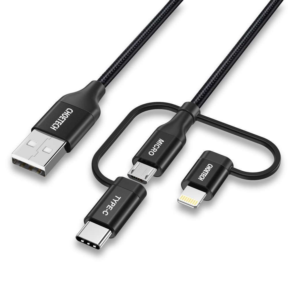 Kabel USB MFI Lightning USB Typ C micro USB 3w1 1.2 m czarny Kabel USB MFI Lightning USB Typ C micro USB 3w1 1.2 m czarny