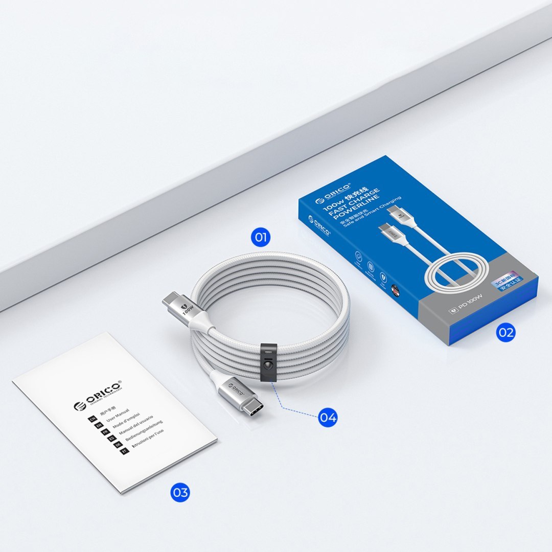 Kabel przewód CDX 100W 5A Power Delivery USB-C 1m – biały