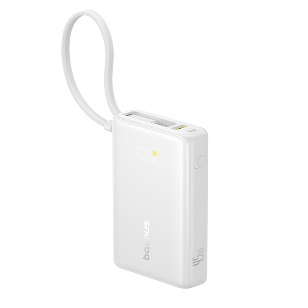 Powerbank 10000mAh 45W PicoGo USB-A USB-C z wbudowanym kablem wyświetlaczem – biały Powerbank 10000mAh 45W PicoGo USB-A USB-C z wbudowanym kablem wyświetlaczem – biały