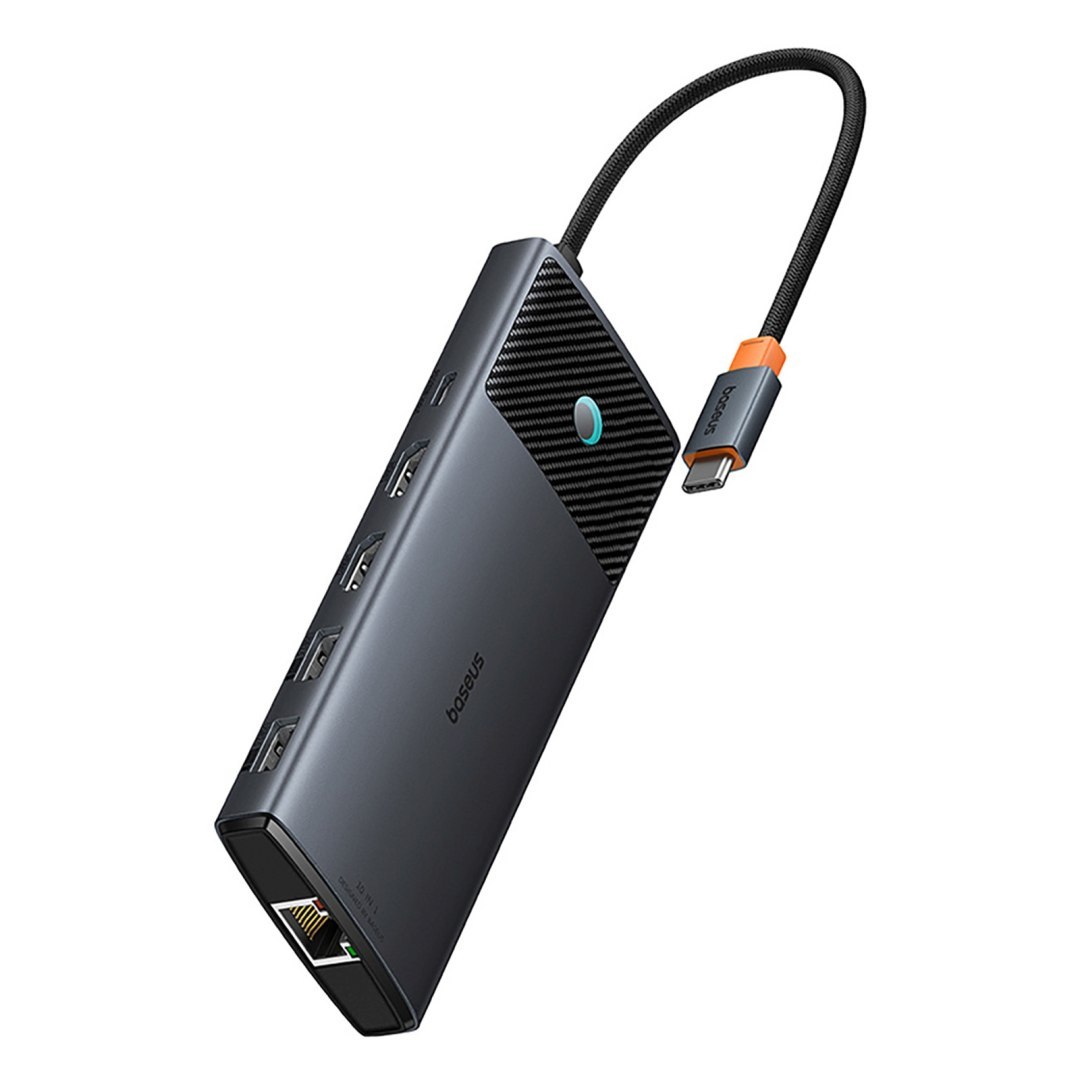 HUB adapter rozdzielacz 10w1 HDMI USB-A USB-C RJ45 SD TF – szary