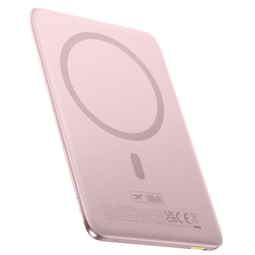 Powerbank 5000mAh 20W Ultra-Slim z kablem USB-C MagSafe 60W 30cm – różowy Powerbank 5000mAh 20W Ultra-Slim z kablem USB-C MagSafe 60W 30cm – różowy