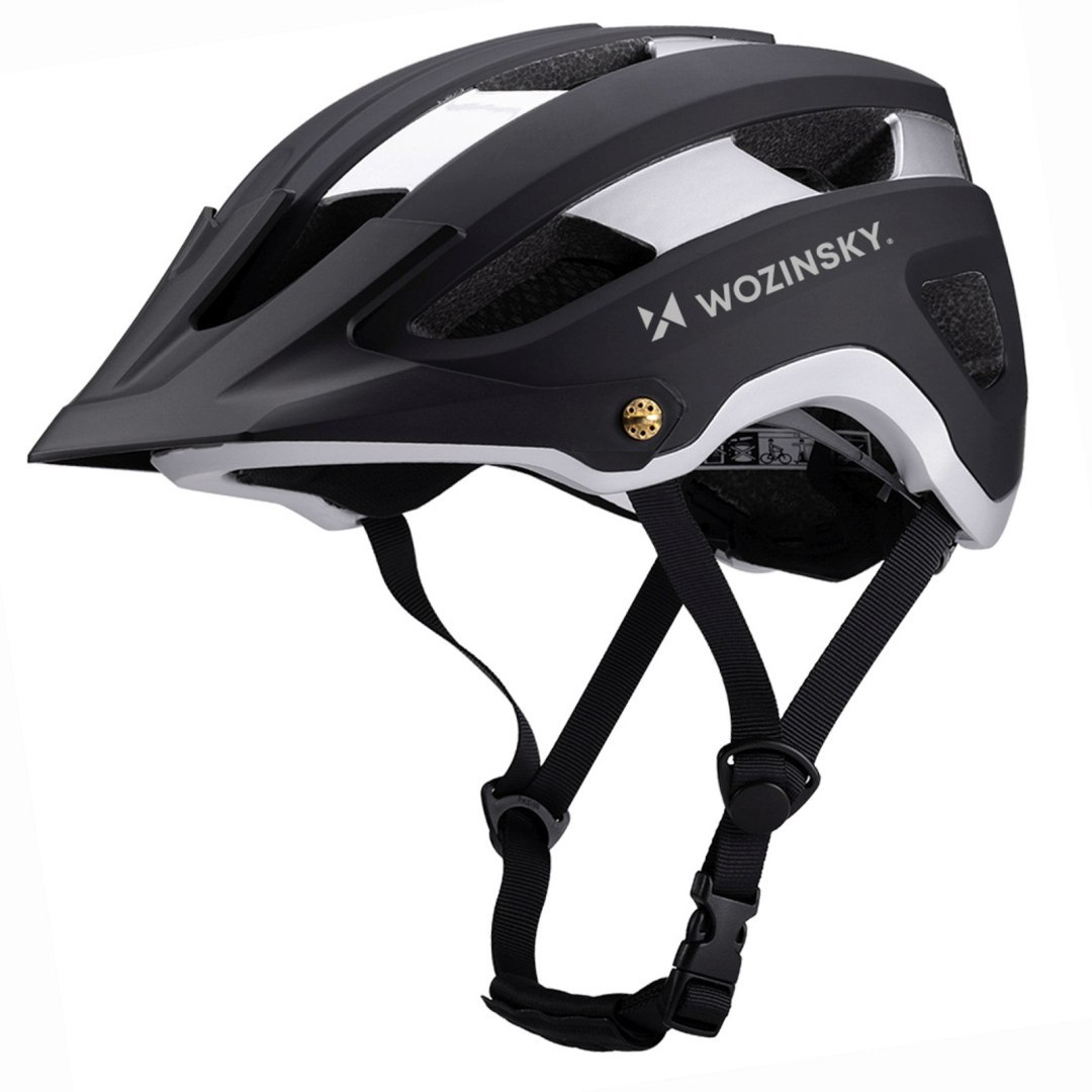 Kask rowerowy MTB z odpinanym daszkiem lekki 57-62 cm – czarno-srebrny Kask rowerowy MTB z odpinanym daszkiem lekki 57-62 cm – czarno-srebrny