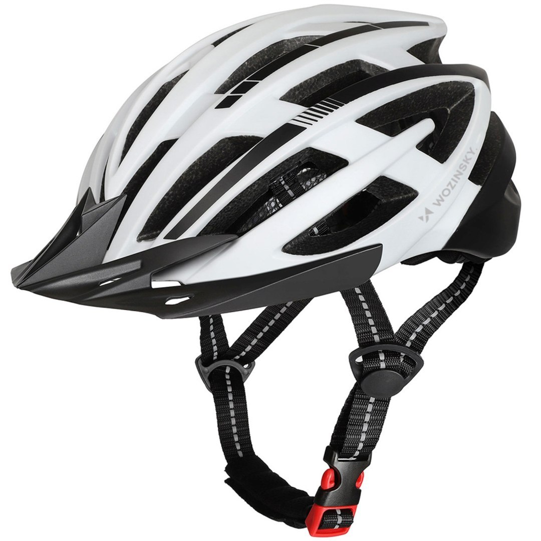 Kask rowerowy MTB z odpinanym daszkiem i tylną lampką USB 54-57 cm – czarno-biały Kask rowerowy MTB z odpinanym daszkiem i tylną lampką USB 54-57 cm – czarno-biały