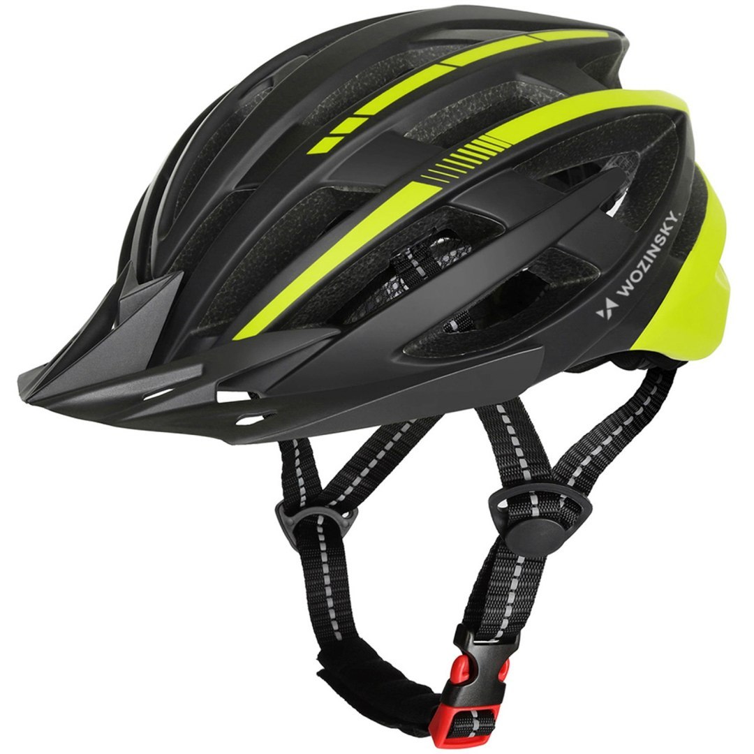 Kask rowerowy MTB z odpinanym daszkiem tylną lampką USB 57-62 cm – czarno-żółty