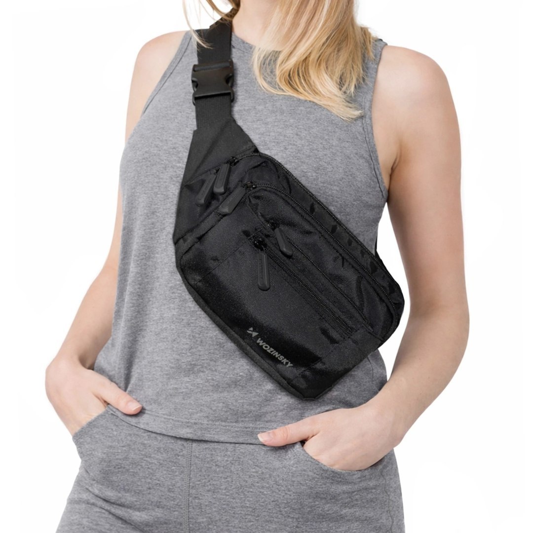 Saszetka nerka biodrowa na ramię unisex regulowany pasek wodoodporna – czarna