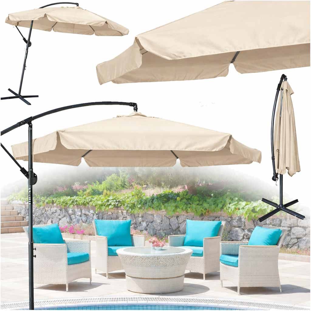 Parasol ogrodowy LUARO duży składany z wysięgnikiem 290cm beżowy Parasol ogrodowy LUARO duży składany z wysięgnikiem 290cm beżowy