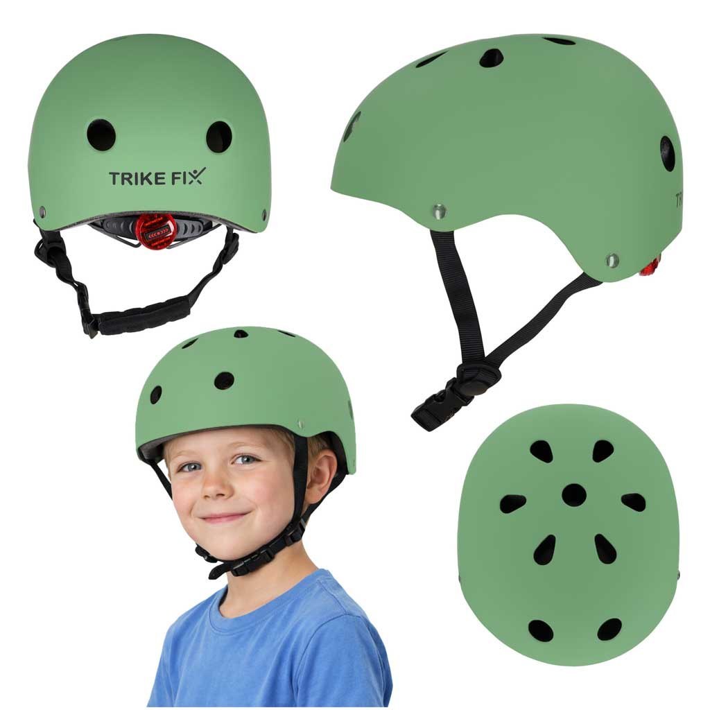 Kask rowerowy dla dziecka Trike Fix dziecięcy regulowany LED M 55-58cm zielony ciemny Kask rowerowy dla dziecka Trike Fix dziecięcy regulowany LED M 55-58cm zielony ciemny