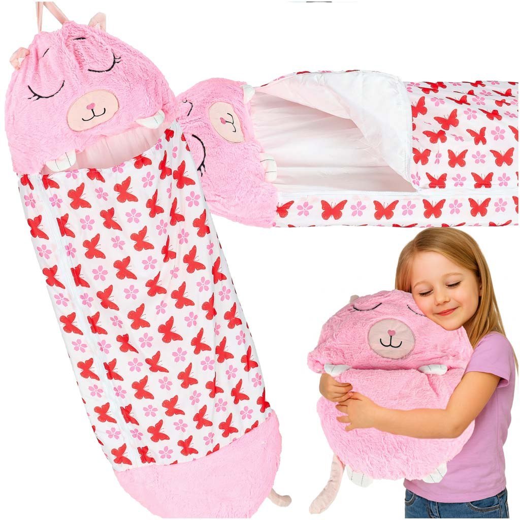 Śpiwór do spania dla dzieci turystyczny poduszka 2w1 125x50cm różowy Śpiwór do spania dla dzieci turystyczny poduszka 2w1 125x50cm różowy