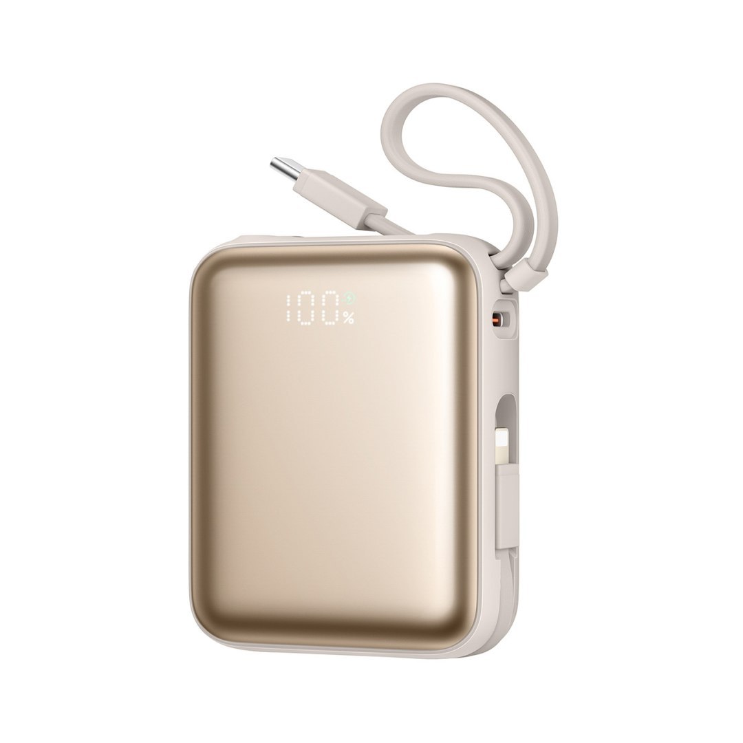 Powerbank 10000mAh 22.5W z wbudowanymi kablami – złoty