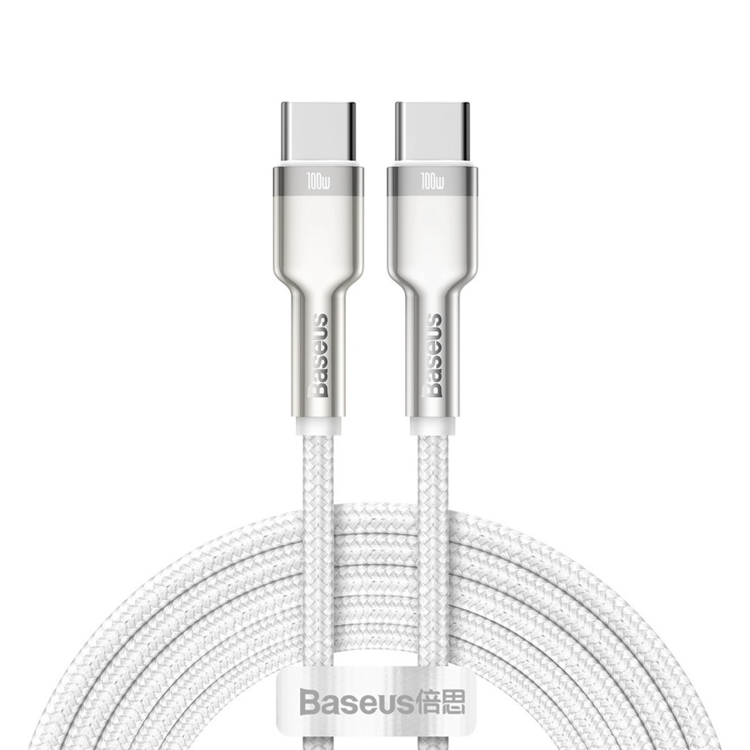 Kabel przewód USB-C Cafule Metal 100W 2m – biały