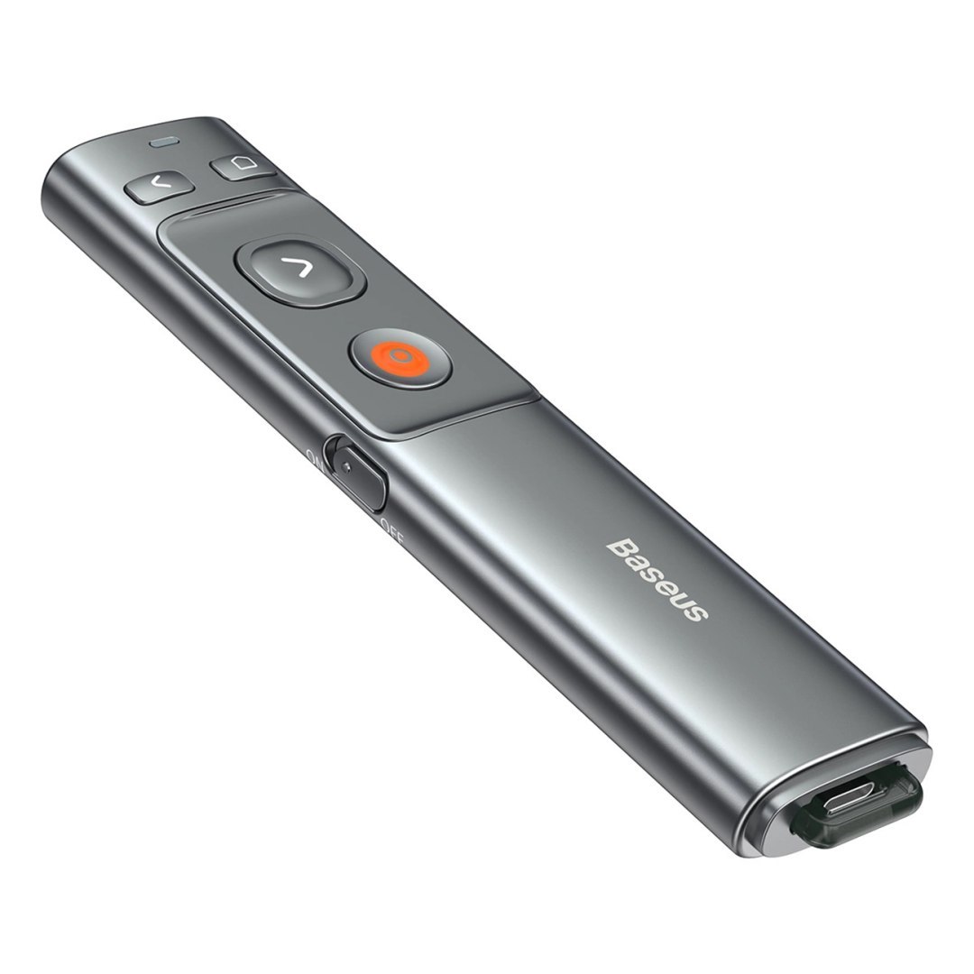 Wskaźnik laserowy z pilotem do prezentacji do 100m WiFi 2.4GHz USB-A/C – szary Wskaźnik laserowy z pilotem do prezentacji do 100m WiFi 2.4GHz USB-A/C – szary