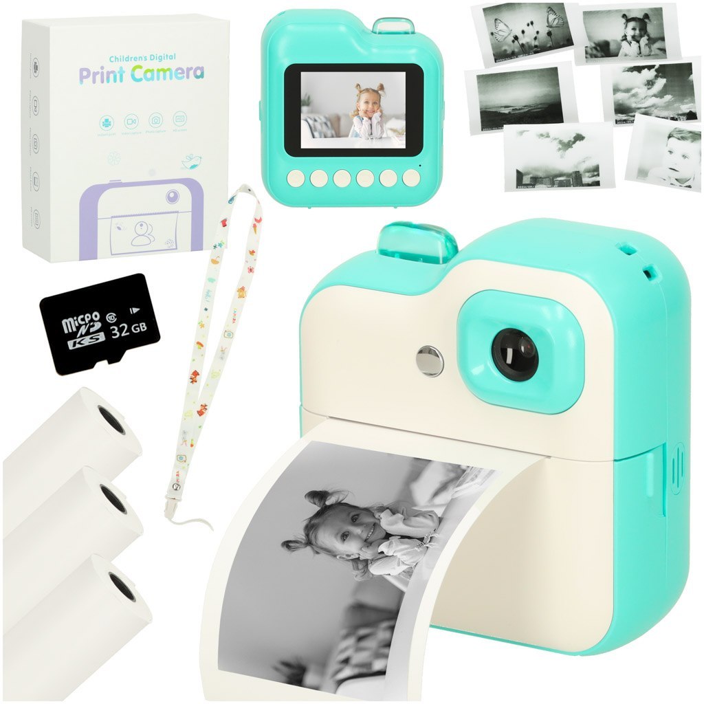 Aparat fotograficzny natychmiastowy drukarka termiczna + wkłady karta 32GB zielony Aparat fotograficzny natychmiastowy drukarka termiczna + wkłady karta 32GB zielony