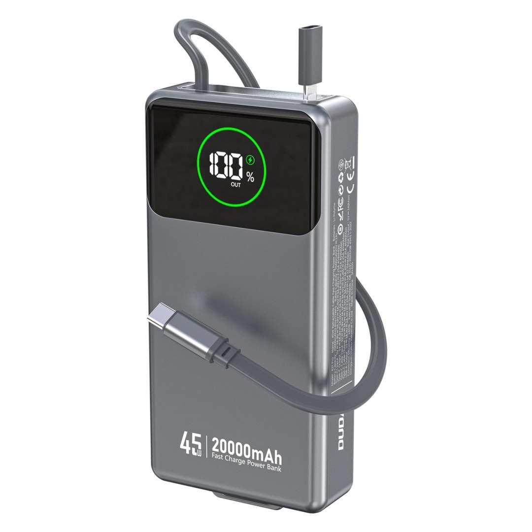 Powerbank K31 Pro 20000mAh ze zwijanym kablem USB-C 45W – szary