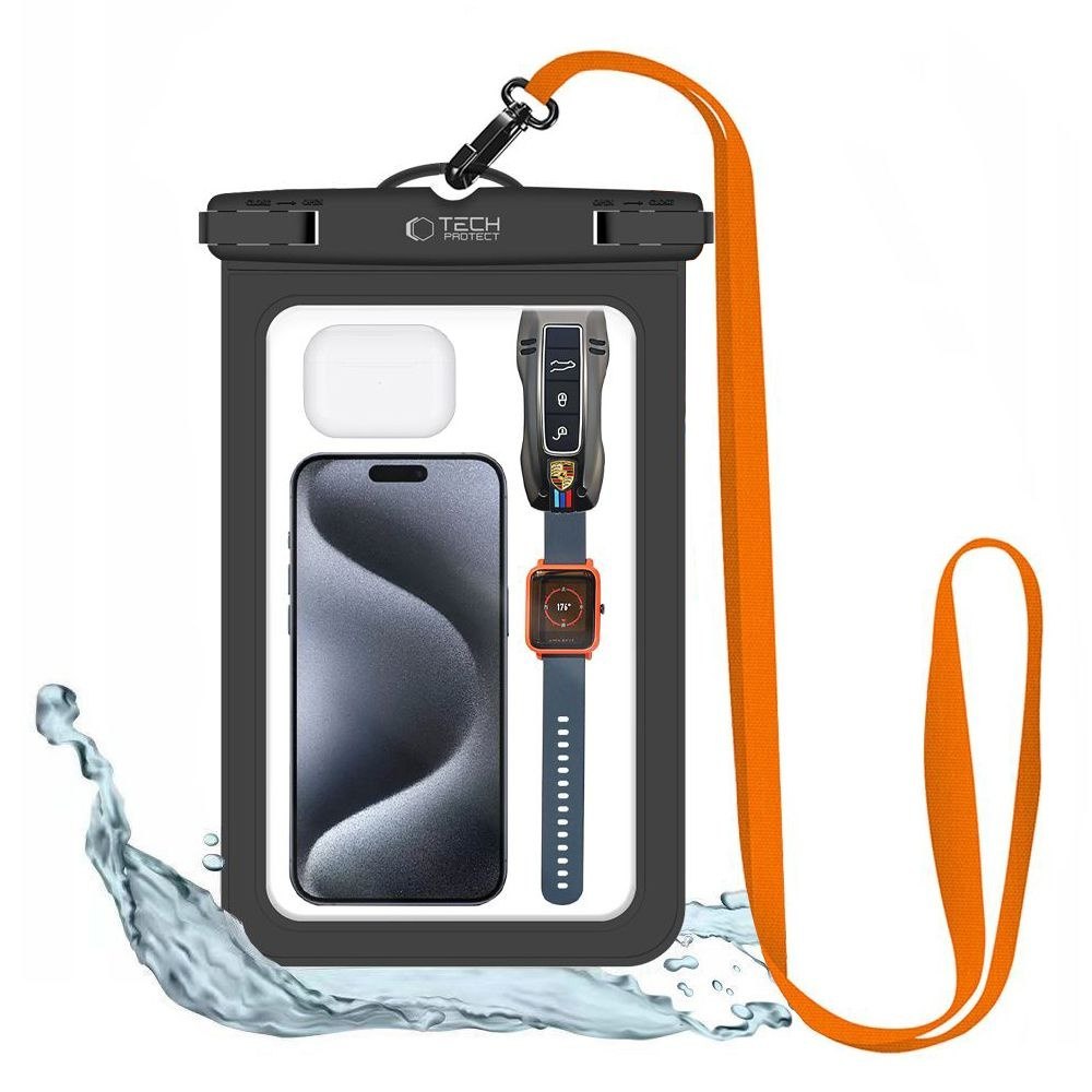 Pokrowiec wodoodporny na smartfon telefon do 8.9” – czarno-pomarańczowy Pokrowiec wodoodporny na smartfon telefon do 8.9” – czarno-pomarańczowy