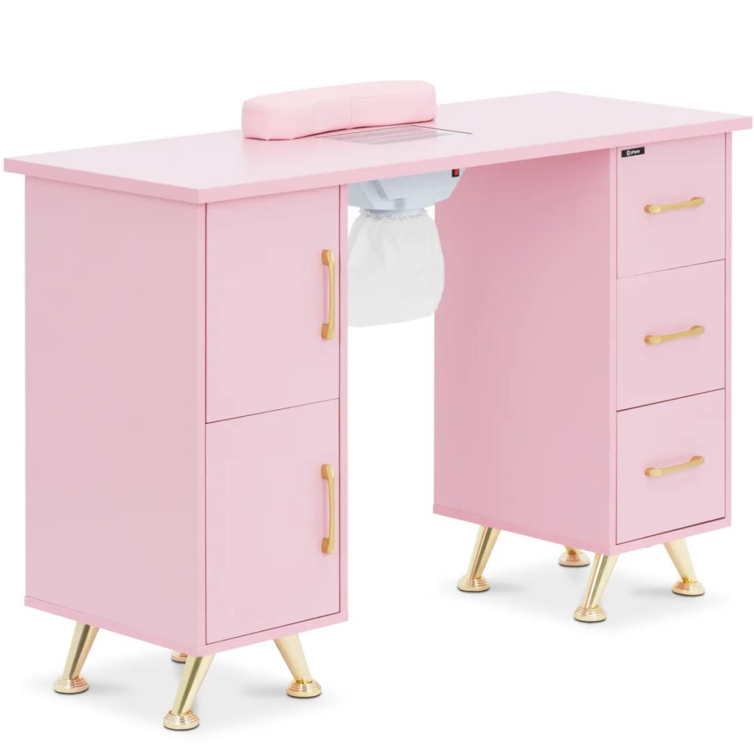Biurko kosmetyczne z pochłaniaczem podpórką 120 x 45 x 80 cm – różowo złote Biurko kosmetyczne z pochłaniaczem podpórką 120 x 45 x 80 cm – różowo złote