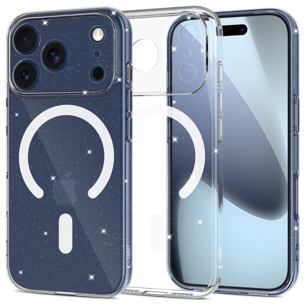 Etui ochronne na iPhone 17 Pro Max FlexAir MagSafe – przezroczysto-brokatowe