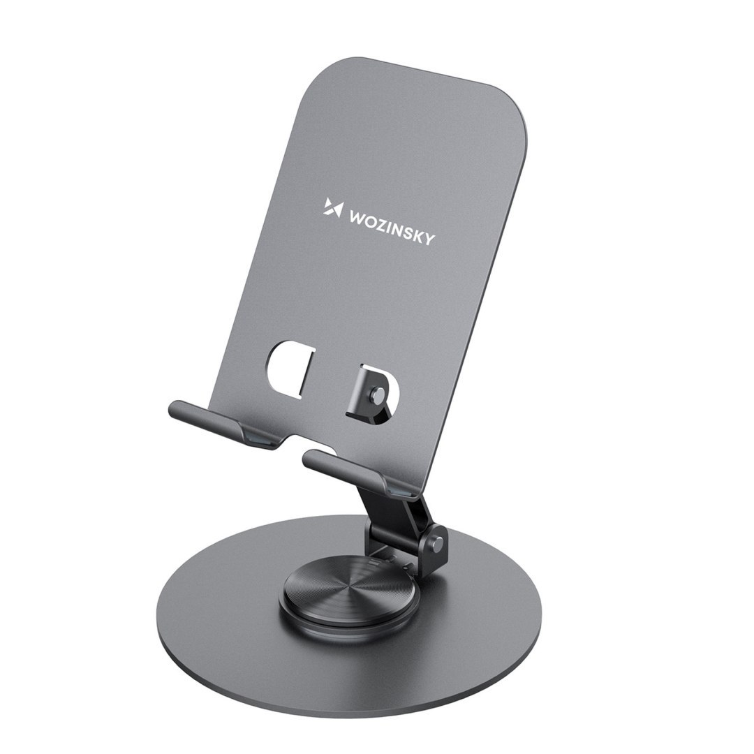 Podstawka stojak obrotowy metalowy pod telefon tablet – szary