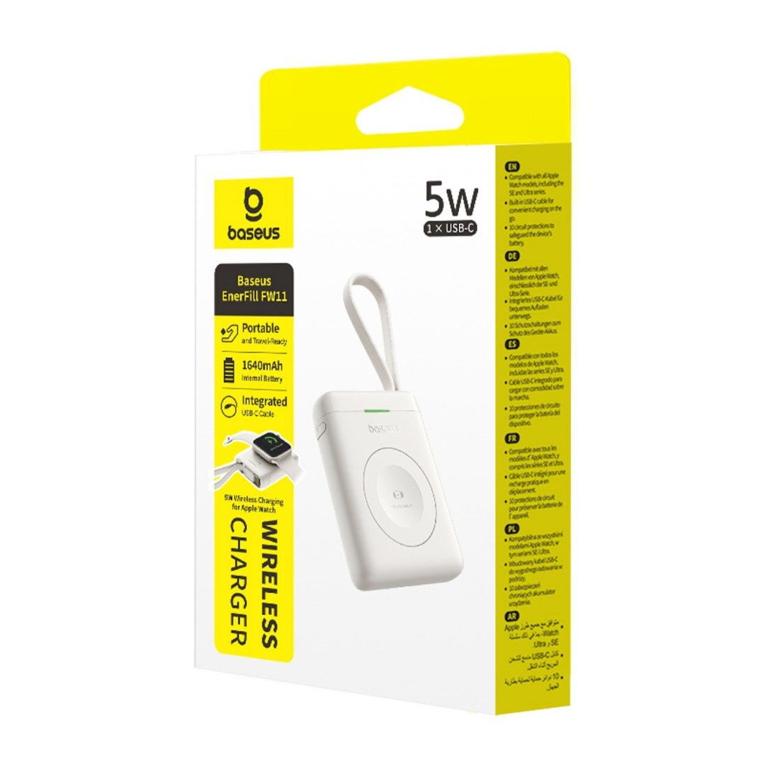 Powerbank 1640 mAh 5W EnerFill FW11 do Apple Watch z wbudowanym kablem – biały