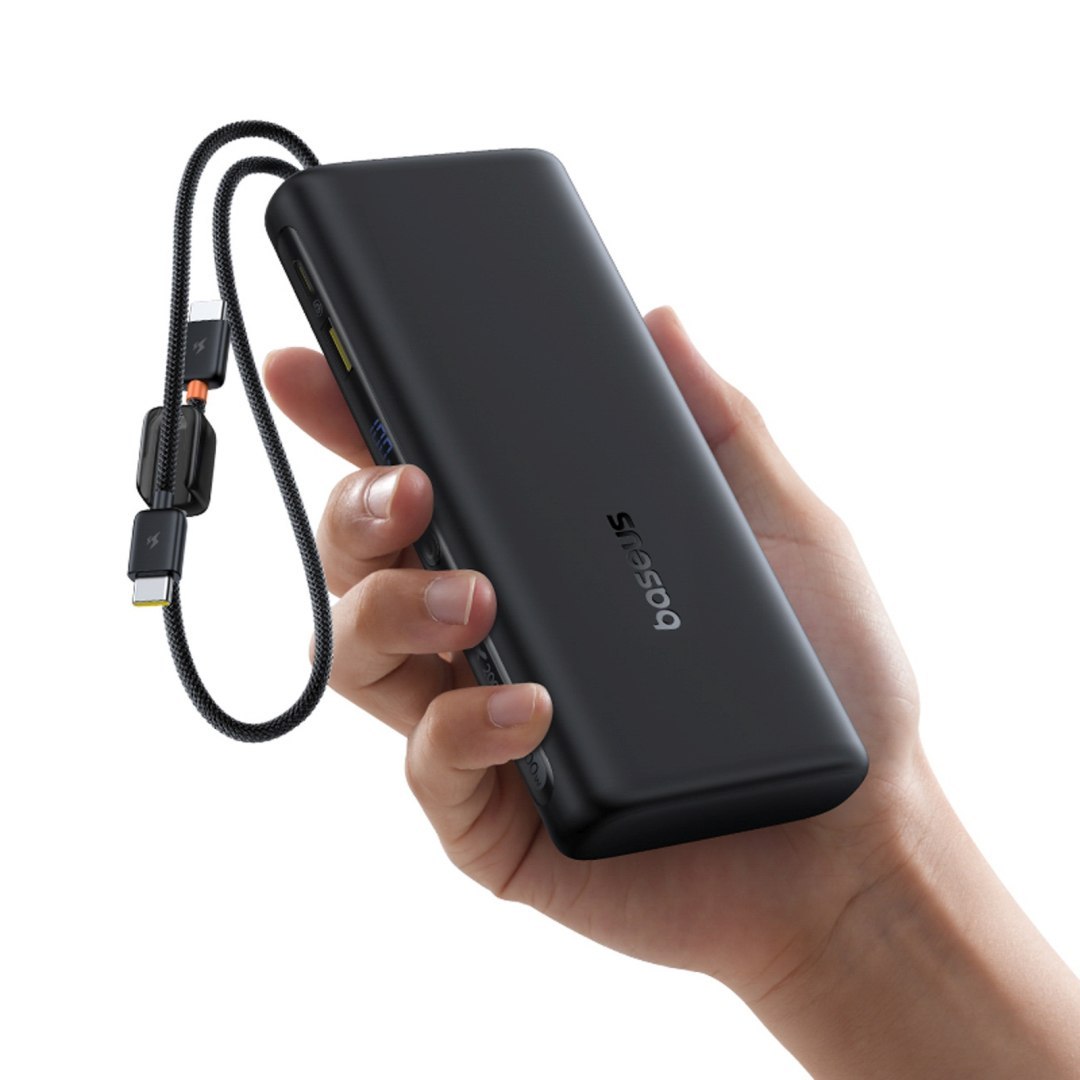 Powerbank 20000mAh 100W z wyświetlaczem wbudowanymi kablami USB-C – czarny Powerbank 20000mAh 100W z wyświetlaczem wbudowanymi kablami USB-C – czarny