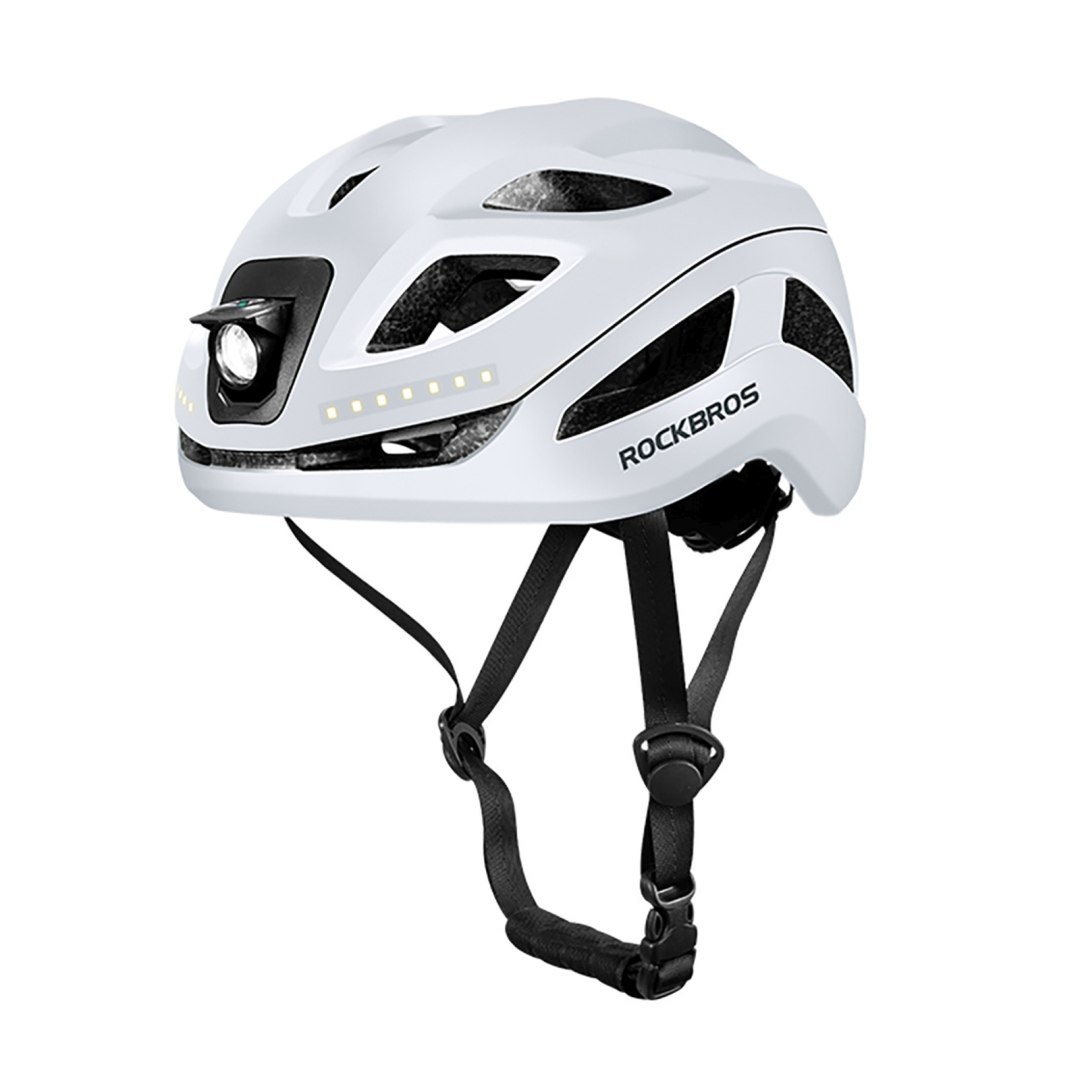 Kask rowerowy ze zintegrowanym oświetleniem wielokierunkowym USB-C 57-61 cm – biały