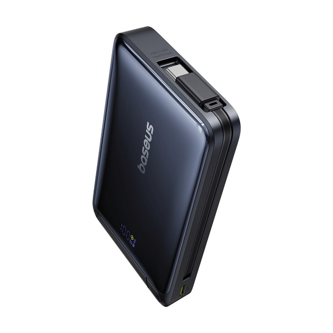 Powerbank magnetyczny 10000mAh z podstawką wbudowanym kablem USB-C Qi2 MagSafe 30W – czarny