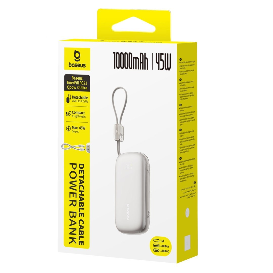 Powerbank 10000mAh 45W FC21 Qpow 3 Ultra z wyświetlaczem kablem USB-C iPhone Lightning – tytanowy Powerbank 10000mAh 45W FC21 Qpow 3 Ultra z wyświetlaczem kablem USB-C iPhone Lightning – tytanowy