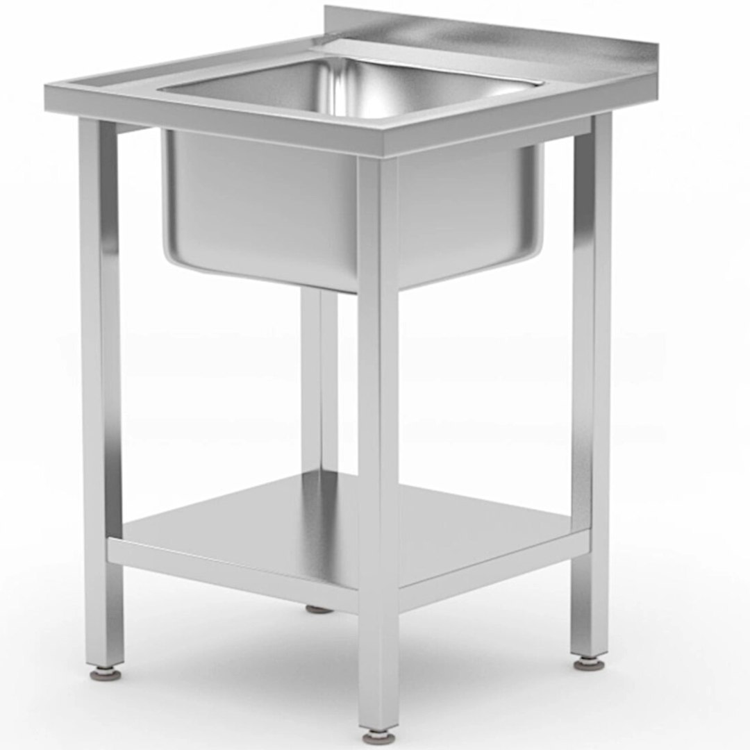 Basen zlew jednokomorowy z półką Budget Line STAL 600 x 600 x 850 cm – Hendi 816806