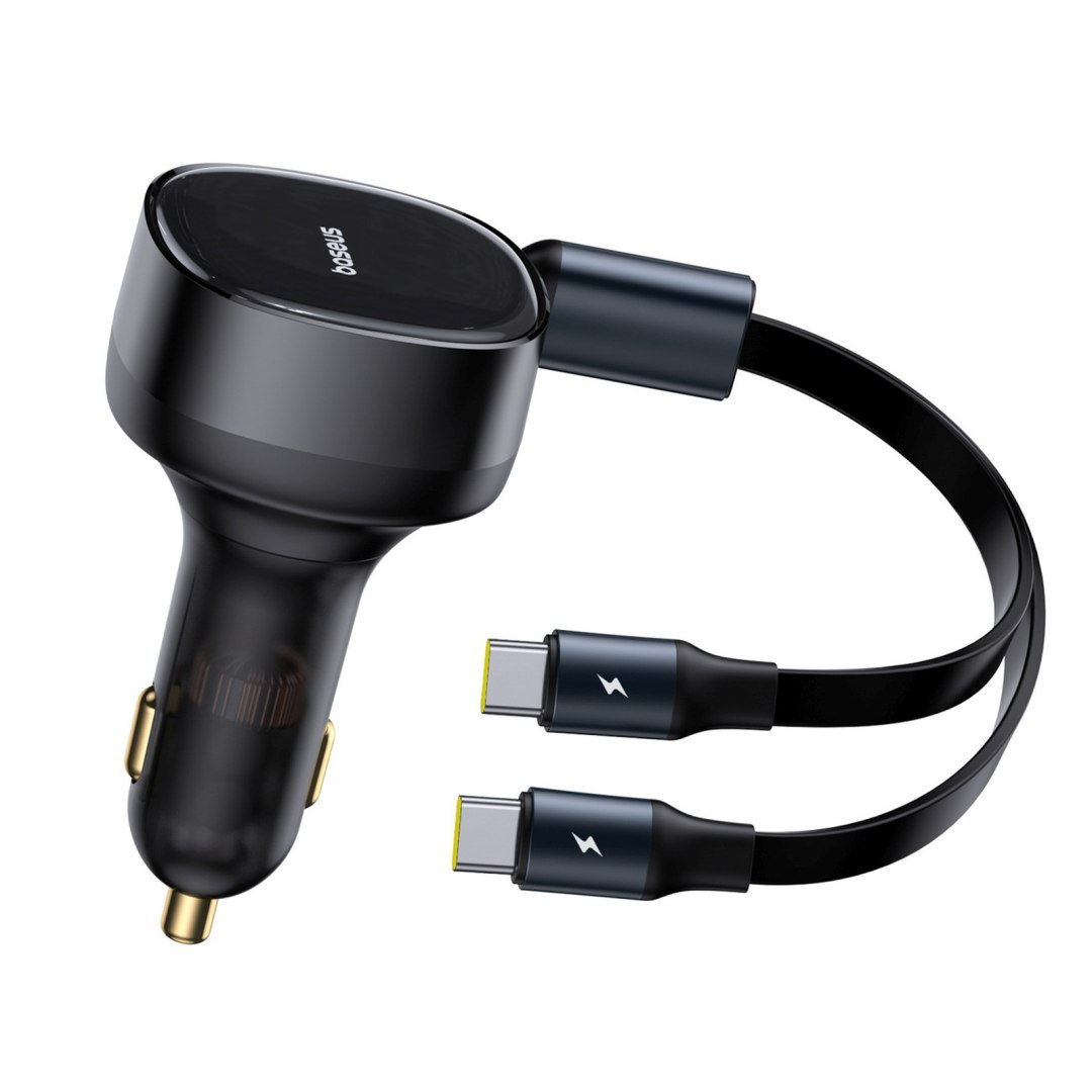 Ładowarka samochodowa 2w1 z dwoma przewodami USB-C 33W – czarna