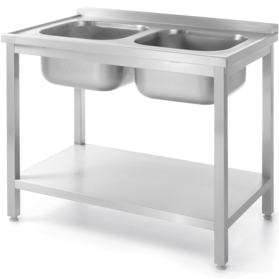 Basen zlew dwukomorowy z półką Budget Line STAL 1000 x 600 x 850 cm – Hendi 817032