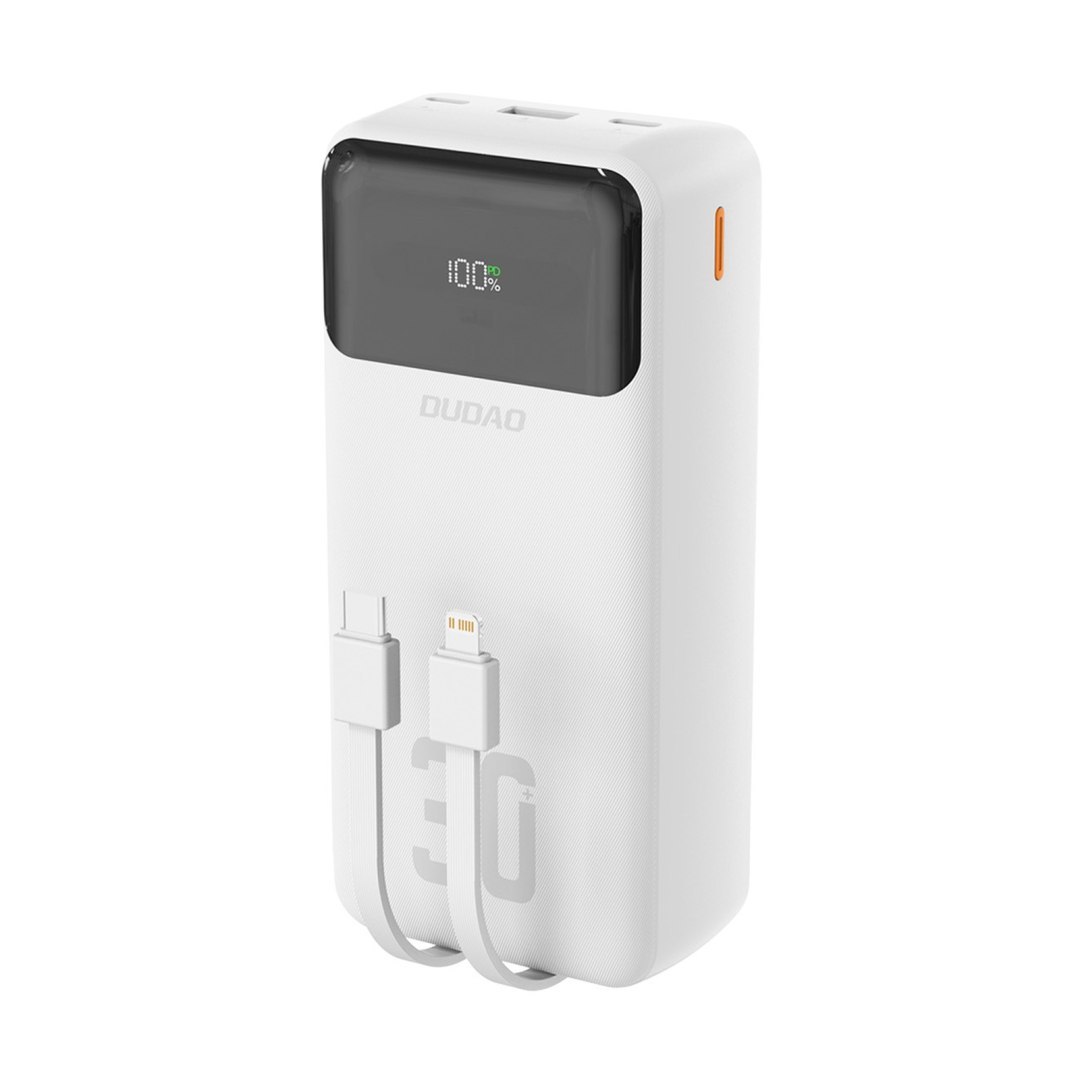 Powerbank 30000mAh USB-A USB-C K15Max PD 22.5W z kablami USB-C iPhone Lightning – biały Powerbank 30000mAh USB-A USB-C K15Max PD 22.5W z kablami USB-C iPhone Lightning – biały
