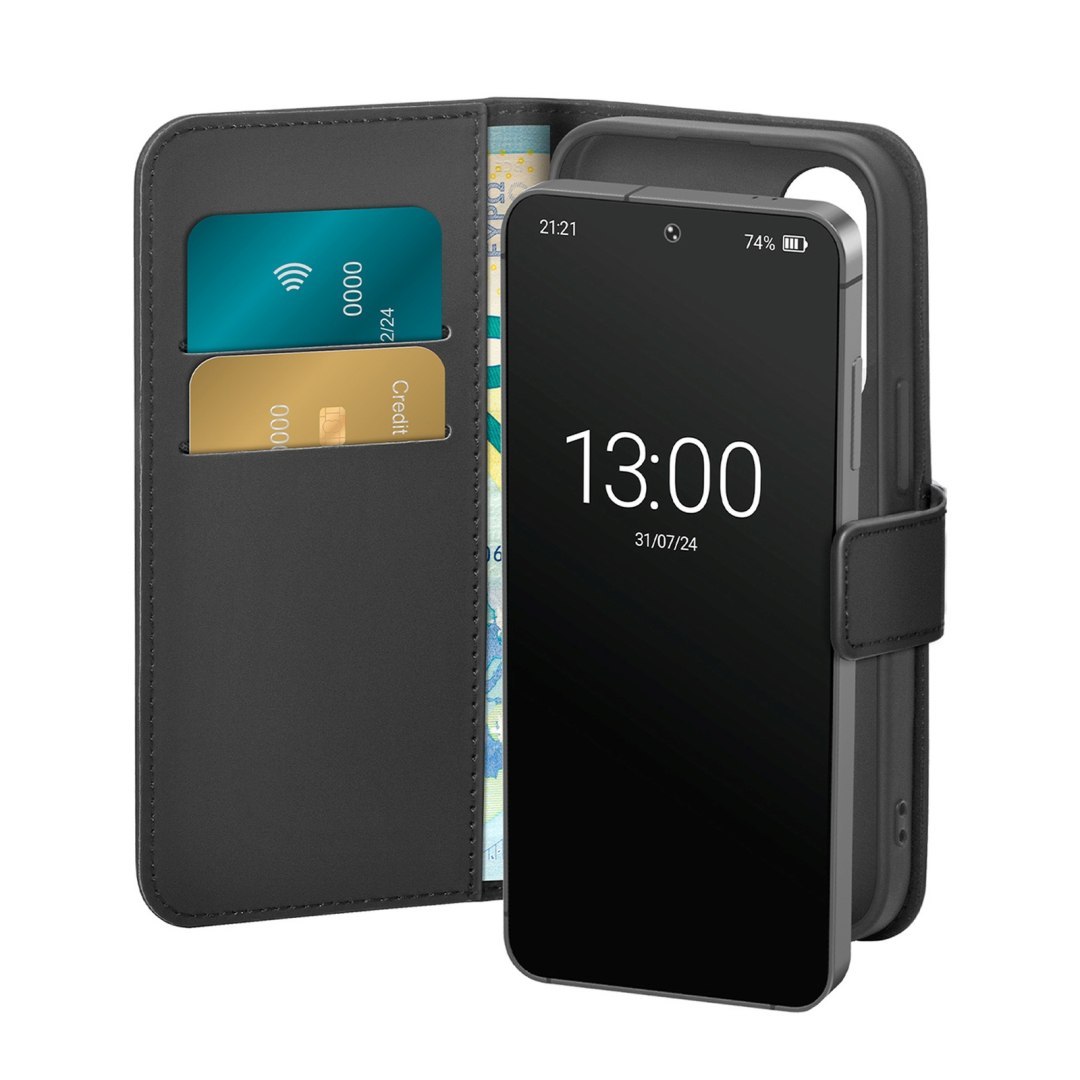 Etui z ekoskóry z klapką i portfelem do Samsung Galaxy S25+ Booklet Case – czarne Etui z ekoskóry z klapką i portfelem do Samsung Galaxy S25+ Booklet Case – czarne