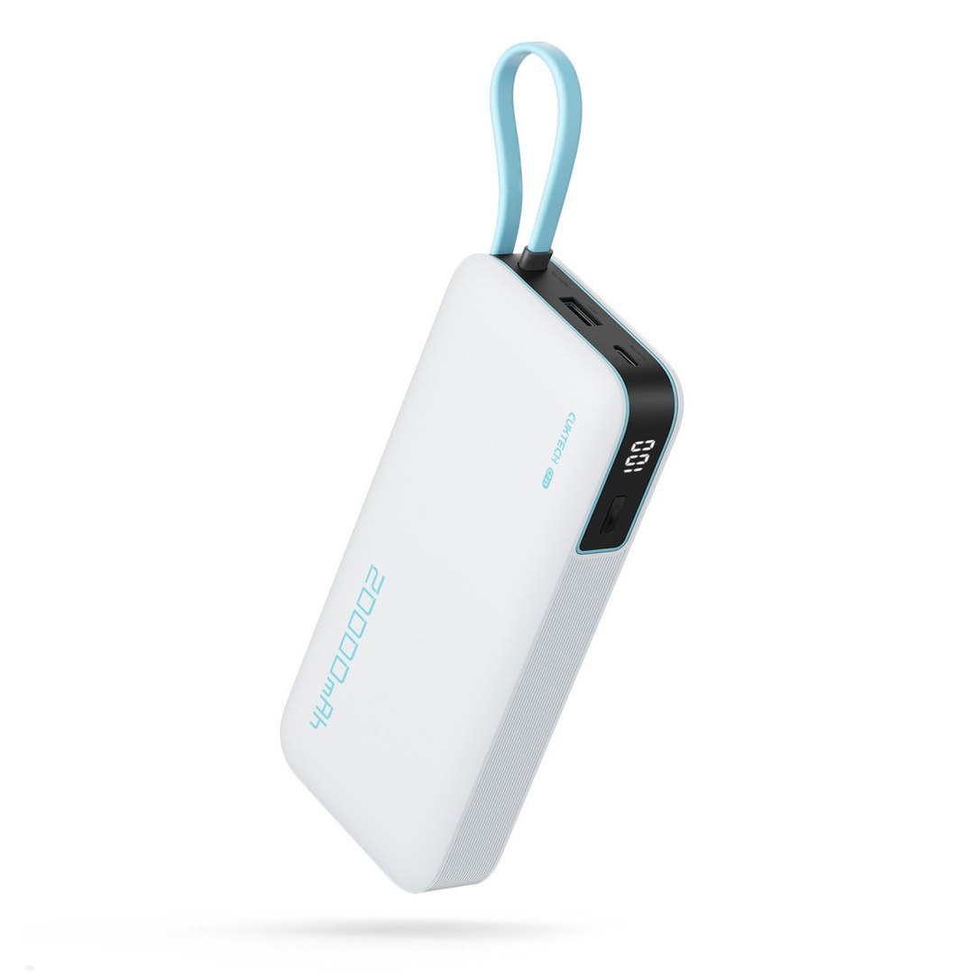 Powerbank 20000mAh USB-A USB-C z wbudowanym kablem USB-C 55W – biały Powerbank 20000mAh USB-A USB-C z wbudowanym kablem USB-C 55W – biały