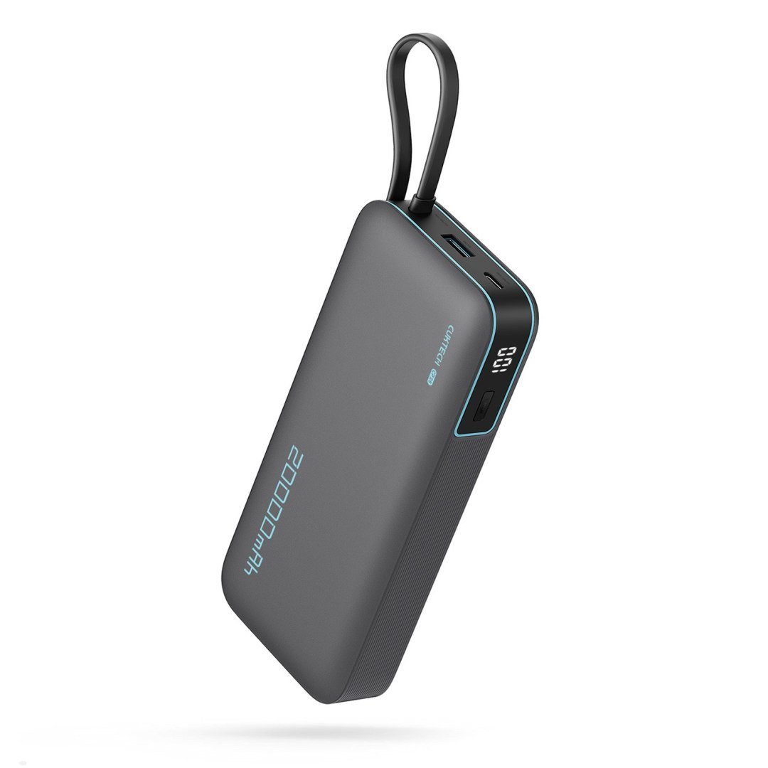 Powerbank 20000mAh USB-A USB-C z wbudowanym kablem USB-C 55W – szary Powerbank 20000mAh USB-A USB-C z wbudowanym kablem USB-C 55W – szary