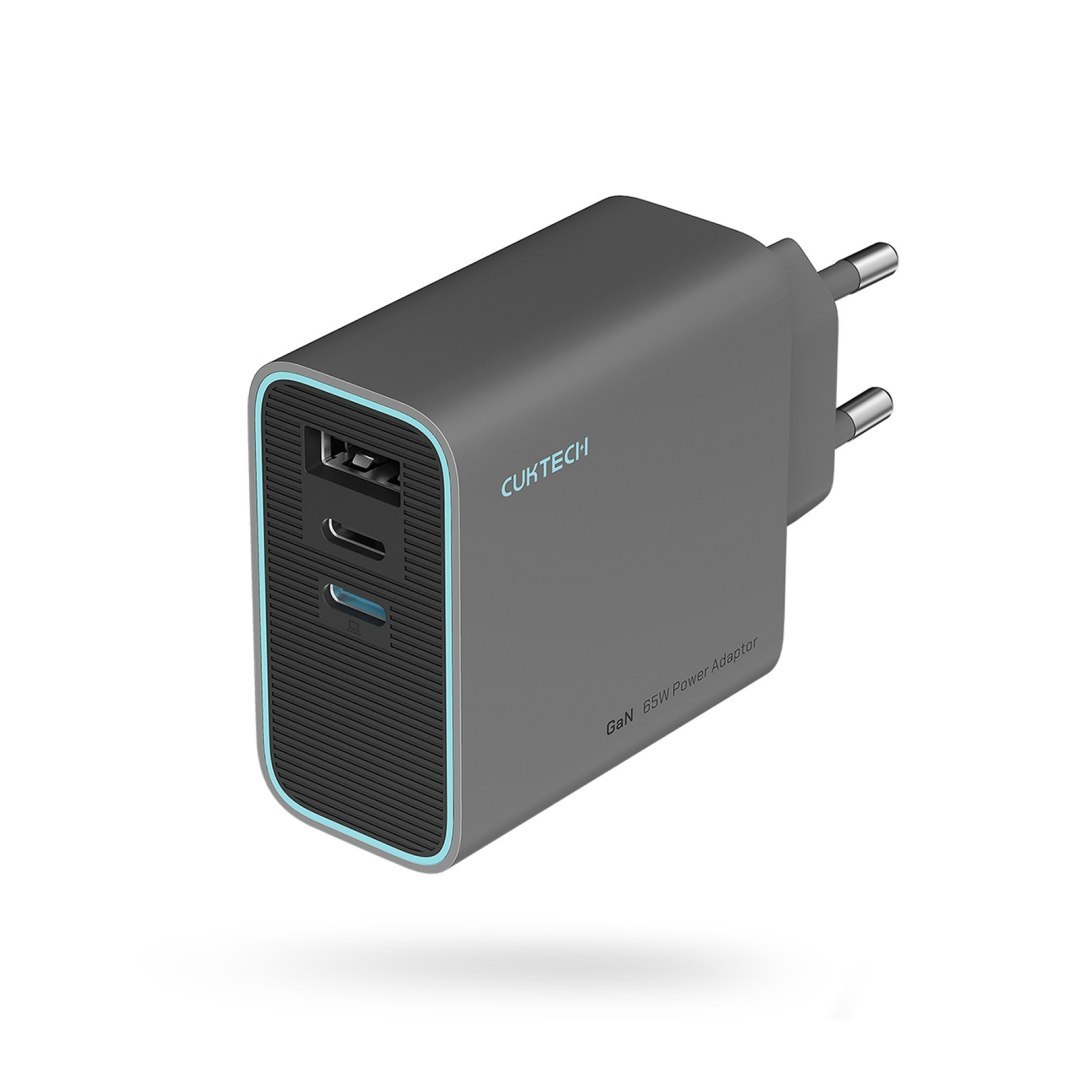 Ładowarka sieciowa USB-C USB-A GaN 65W – szara
