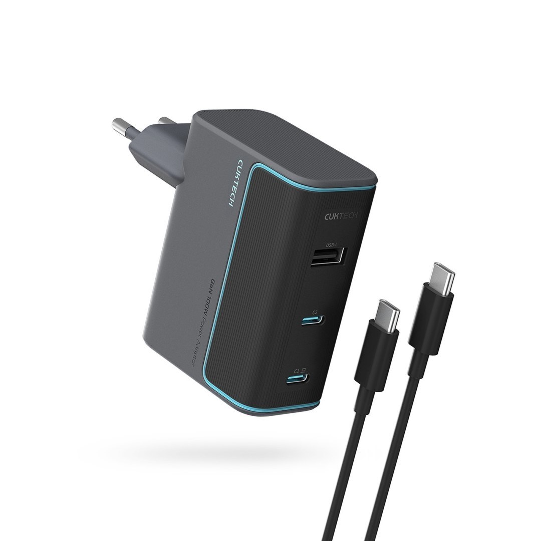Ładowarka sieciowa USB-C USB-A z kablem USB-C GaN 100W – szara Ładowarka sieciowa USB-C USB-A z kablem USB-C GaN 100W – szara