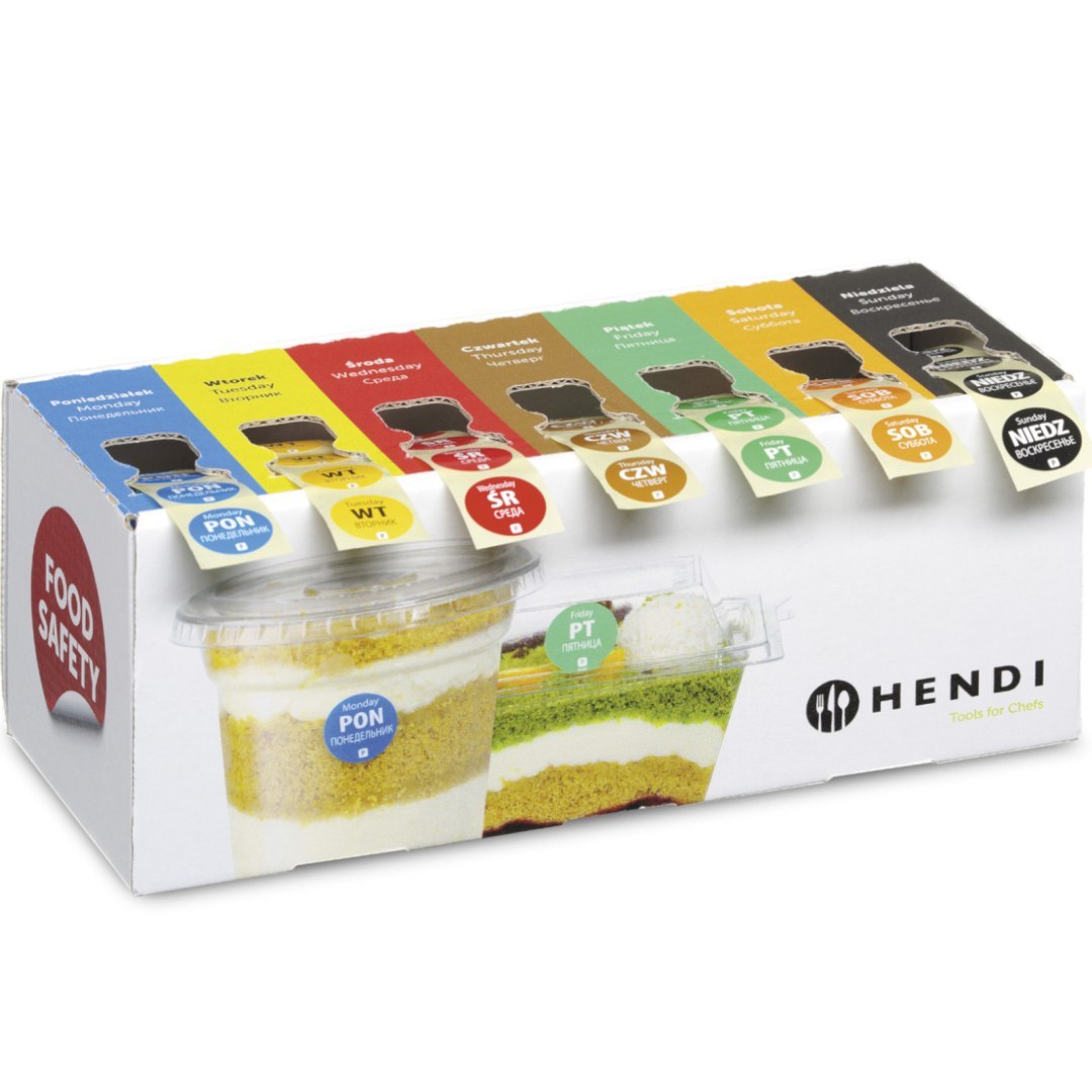 Zestaw etykiet jednorazowych food safety na każdy dzień tygodnia z podajnikiem – Hendi 850299 Zestaw etykiet jednorazowych food safety na każdy dzień tygodnia z podajnikiem – Hendi 850299