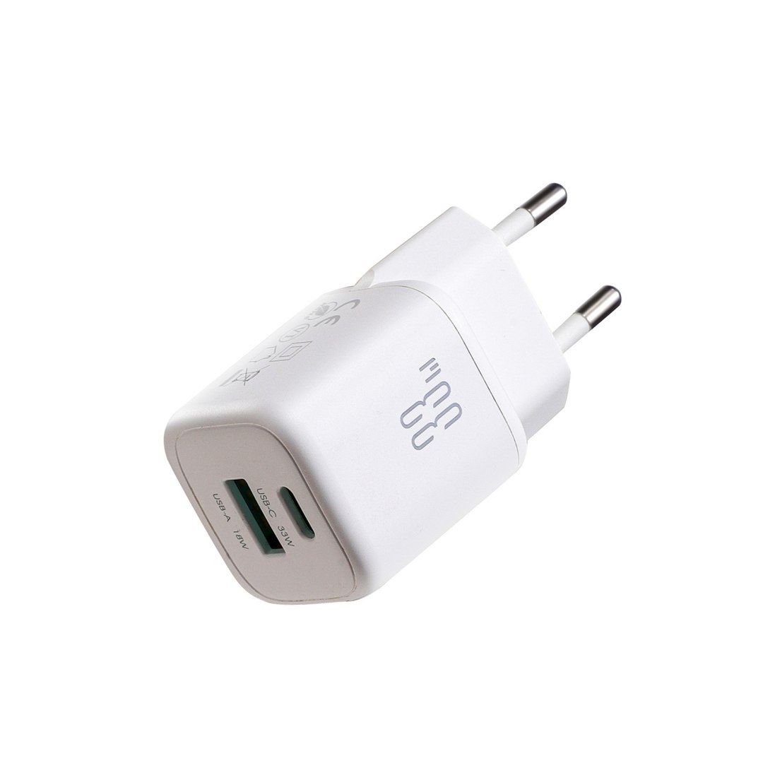 Ładowarka sieciowa USB-A USB-C 33W – biała