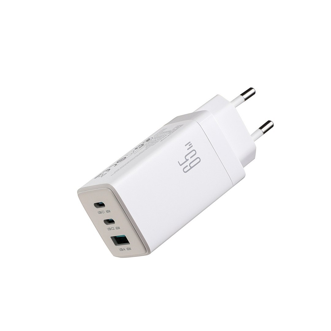 Ładowarka sieciowa USB-C USB-A GaN 65W z kablem USB-C 100W 1.2m – biała