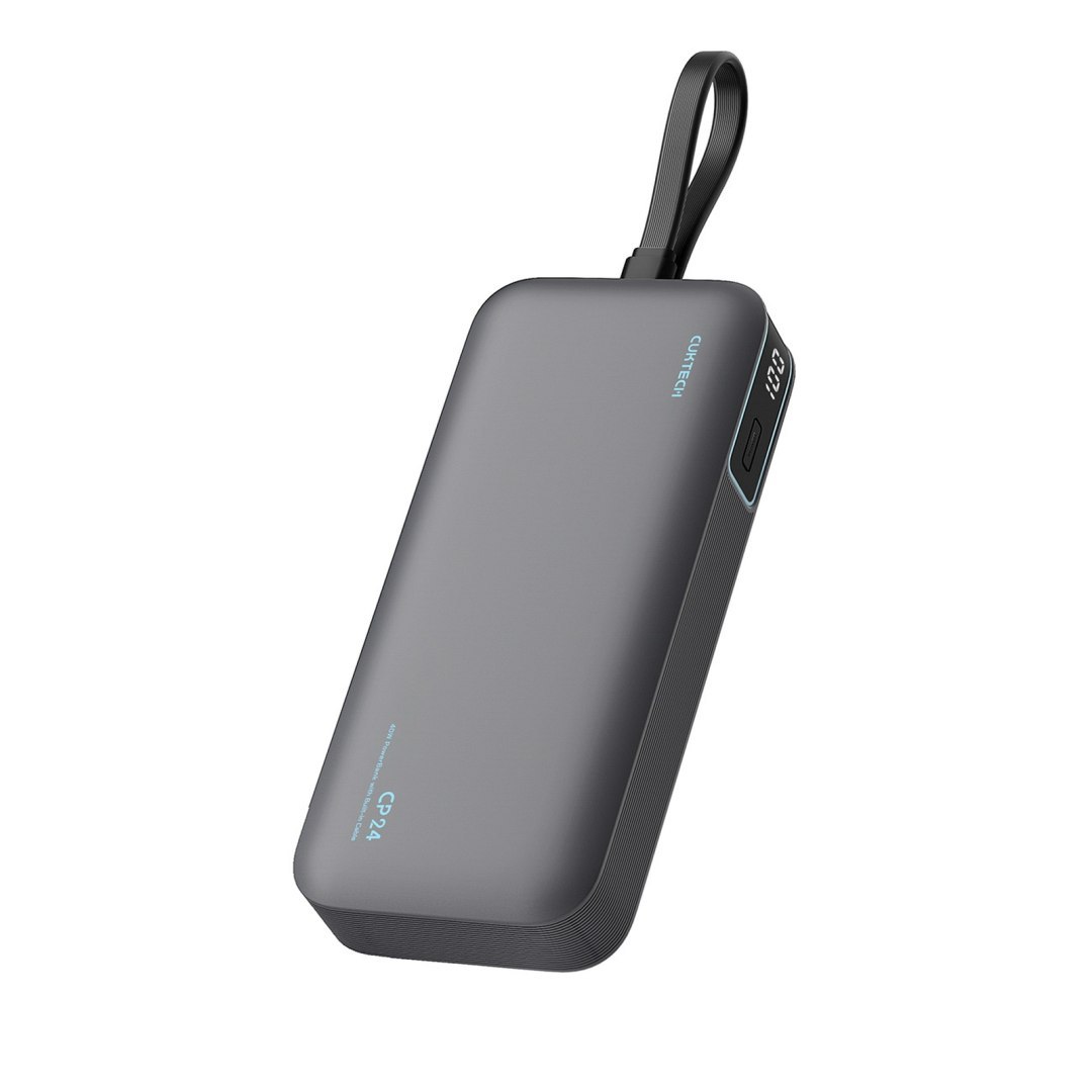 Powerbank 20000mAh USB-A USB-C ze zintegrowanym kablem 40W – szary Powerbank 20000mAh USB-A USB-C ze zintegrowanym kablem 40W – szary
