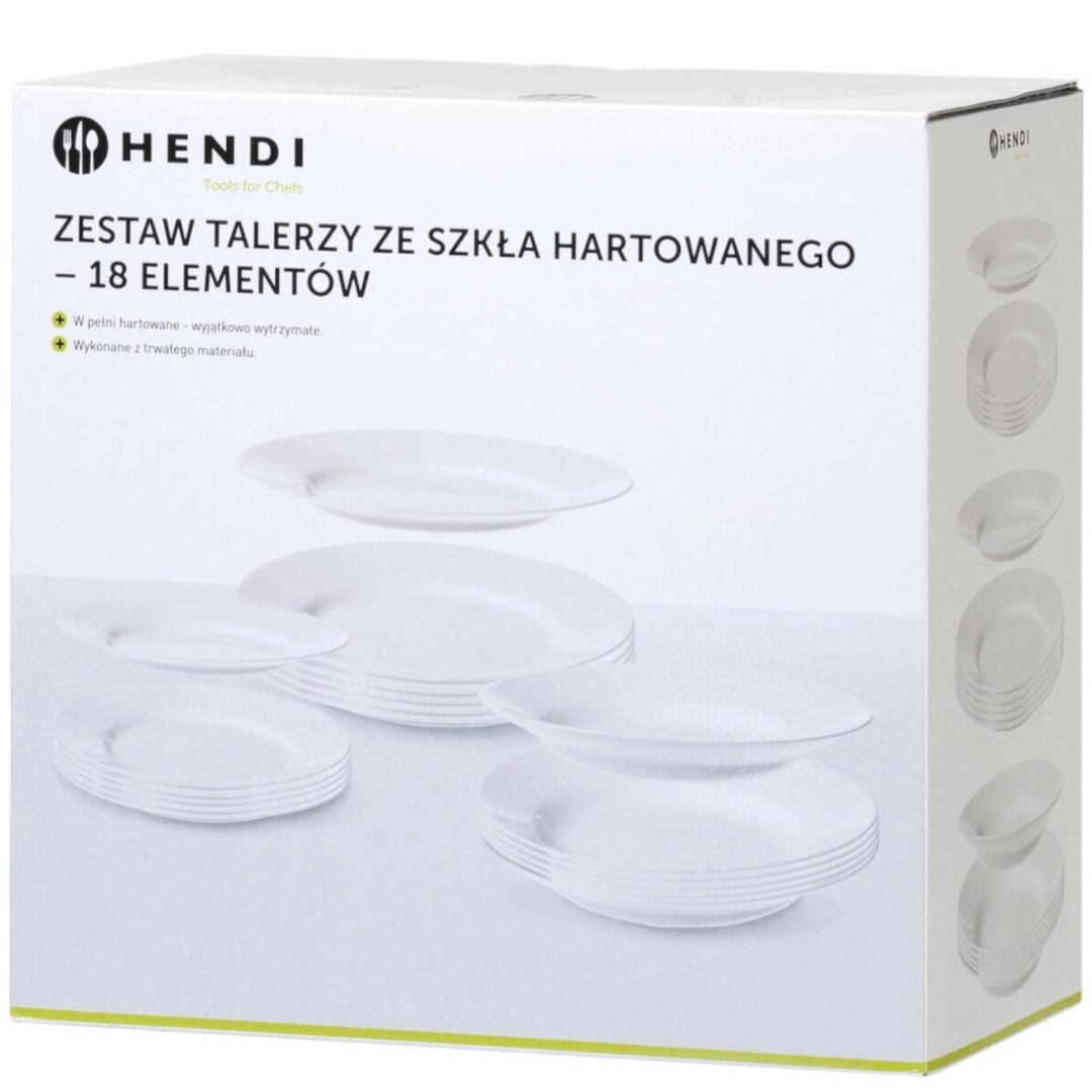 Zestaw talerzy ze szkła hartowanego 18 el. – Hendi 795224 Zestaw talerzy ze szkła hartowanego 18 el. – Hendi 795224
