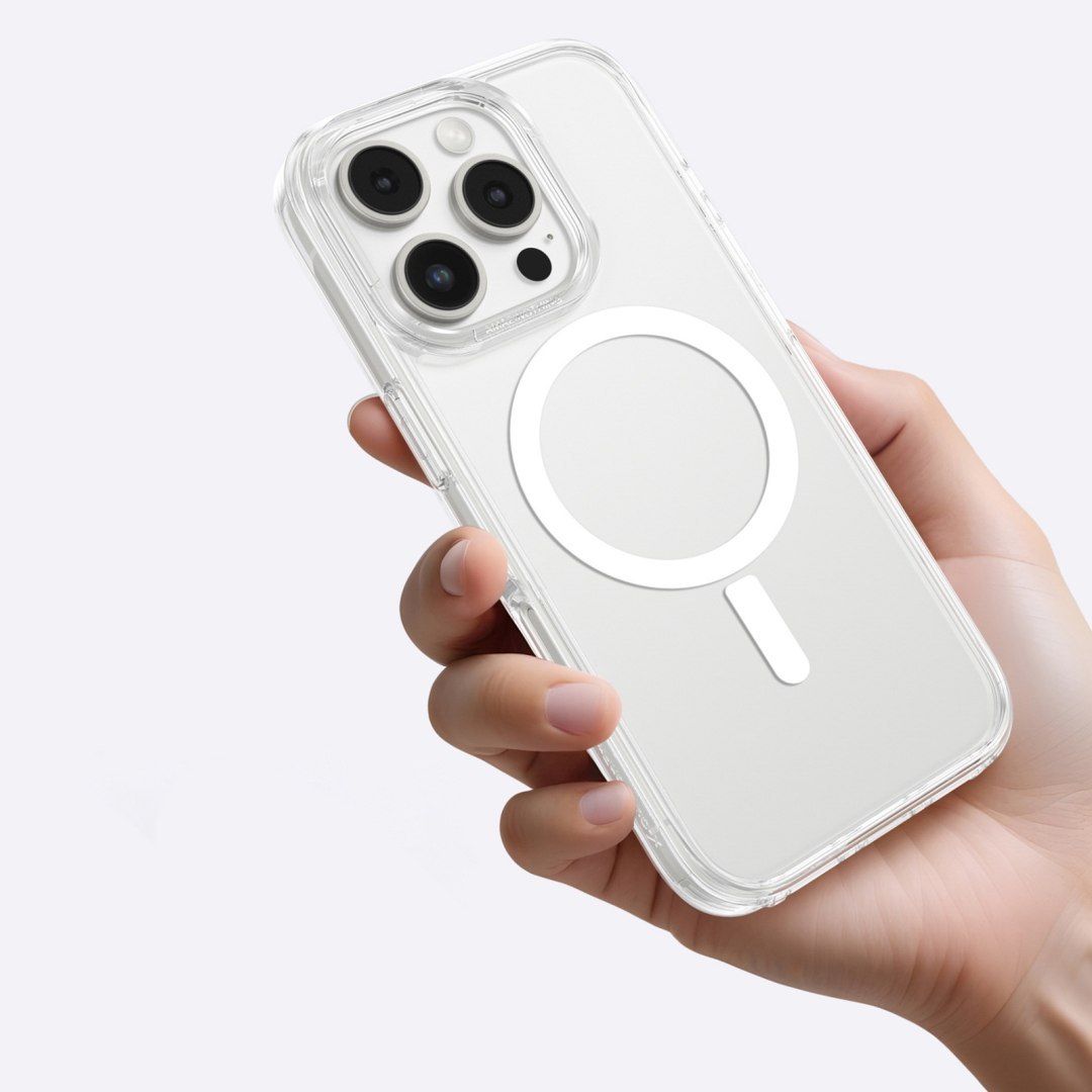 Etui silikonowe z pierścieniem magnetycznym do iPhone 16 Pro – przezroczyste